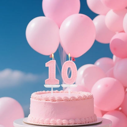 Pink Number Birthday Candles, Romantic Cake Glitter Pink Number Candles Anniversary Cake Topper Decoration Cute Birthday Party Supplies for Wedding Anniversary Celebration Supplies (0)