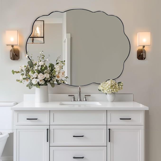 ANDY STAR Chrome Wavy Oval Bathroom Mirror - 30x40 Inch Polished Scalloped Bathroom Mirror, Unique Irregular Design with Heavy Duty SUS Metal Frame