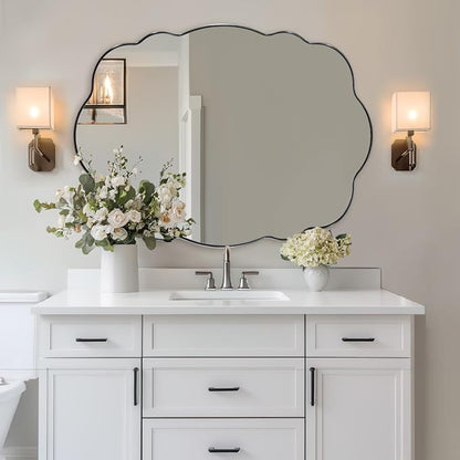 ANDY STAR Chrome Wavy Oval Bathroom Mirror - 30x40 Inch Polished Scalloped Bathroom Mirror, Unique Irregular Design with Heavy Duty SUS Metal Frame