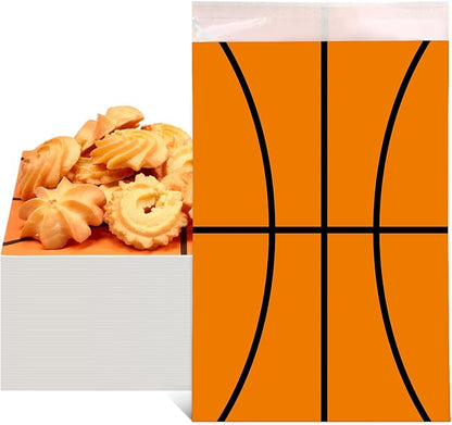 Tinlade 100 Pcs Basketball Kraft Treat Bags with Self Adhesive Basketball Theme Goodie Bags Paper Sport Candy Gift Pouches Bulk for Sport Ball Birthday Party Favor Supplies, 5x7 Inch