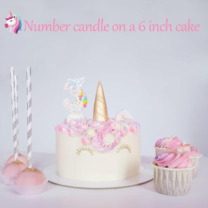 Birthday Candles - Number 3 Candle, Birthday Candles for Cake Topper, Unicorn Party Supplies, Cartoon Themed Party Favors