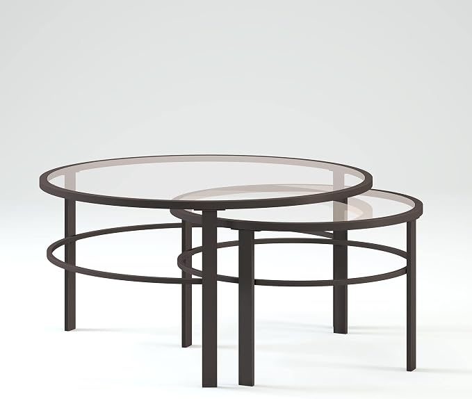 Henn&Hart Round Nested Coffee Table in Blackened Bronze, Coffee Table coffee