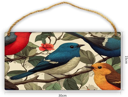 Botanical Birds Wooden Sign 12x6 Inch - Vintage Decor for Traditional Home Lovers & Bird Admirers, Suitable for Classic styles Rooms & Art Spaces