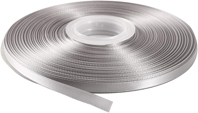 ITIsparkle 1/4" Inch Double Faced Satin Ribbon 50 Yards-Roll Set for Gift Wrapping Scrap Books Party Favor Hair Braids Baby Shower Decoration Floral Arrangement Craft Supplies, Silver Ribbon