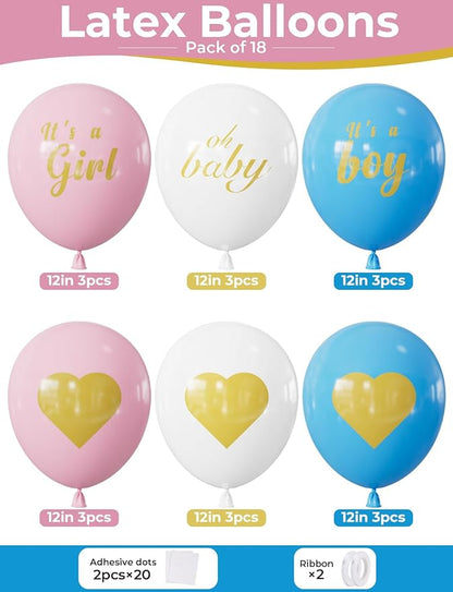 Gender Reveal Balloons - Pink and Blue Balloons 12 Inch Boy or Girl Balloon Pastel Pink Blue White Latex Balloon for Boy or Girl Gender Reveal Baby Shower Party Decorations Supplies (18Pcs)