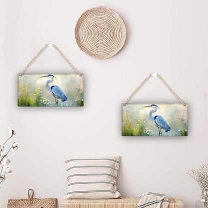 Retro Market Heron Wooden Sign - Vintage Bird & Floral Poster - 12x6 Inch Wood for Hallway - Nostalgic Decors for Retro Home Enthusiasts in North America