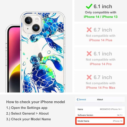 MOSNOVO for iPhone 13/14 Case | Military Grade 6.6ft Drop Tested | Clear with Sea Turtles Design