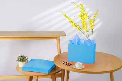 SUNCOLOR Blue Gift Bags with Handles, 13x10x5.5 Inch Large Party Favor Shopping Bags for Birthday Retail, 25 Pack