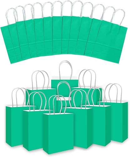 qiqee 24PCS Small Gift Bag with Handles Bulk 8.3"x6"x3" Gift Bags Lake Green Bags Multiple Uses (Small Size)