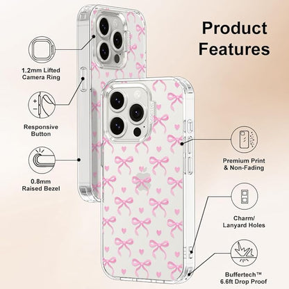 MOSNOVO Case for iPhone 15 Pro, [Buffertech 6.6ft Military-Grade Drop Protection] [Anti Peel Off Tech] Clear TPU Bumper Phone Case Cover Design - Bowtiful Love