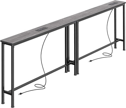 SUPERJARE 78.8 Inch Narrow Console Table with Outlet, Sofa Tables, Behind Couch Table, Long Entryway Tables with Charging Station, for Living Room, Charcoal Gray