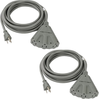 EP 2 Pack 6 Ft Outdoor Extension Cord with 3 Electrical Power Outlets - 16/3 SJTW Grey Cable with 3 Prong Grounded Plug for Safety Great for Christmas Lights, Garden and Major Appliances