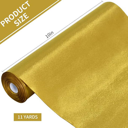 TONIFUL 10 Inch X 11yds Dark Gold Satin Extra Wide Christmas Ribbon for Outdoor Use, Ceremony, Grand Opening, Table Runner, Chair Sash, Gift Wrapping, Wedding Decoration