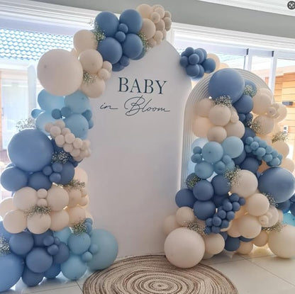 Baby in Bloom Balloon Arch Kit 144pcs Dusty Blue Baby Boy Baby Shower Mom to be Boho Floral Wildflower Party Decorations (Blue)
