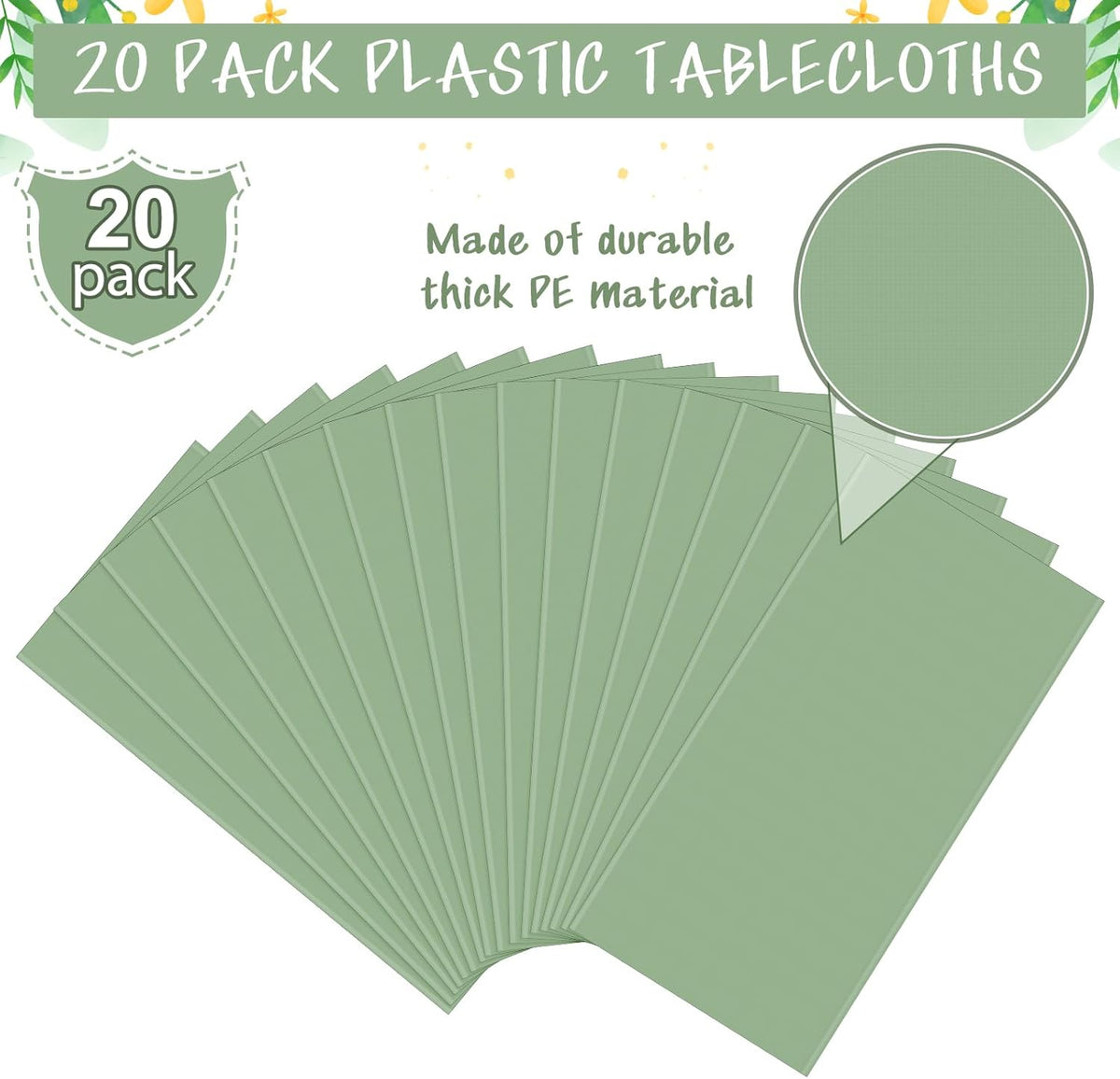 20Pack Sage Green Plastic Tablecloths for Rectangle Tables,Light Green Disposable Tablecloth,Waterproof Sage Green Table Cover for Birthday Bridal Wedding Baby Shower Party Decorations,54 X 108Inch