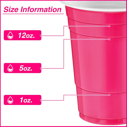 Lounsweer 100 Pack 16 Ounce Christmas Plastic Party Cups Disposable Heavy Duty Drinking Water Cups for Holiday Christmas Festival Wedding New Year Birthday Party Supplies(Pink)
