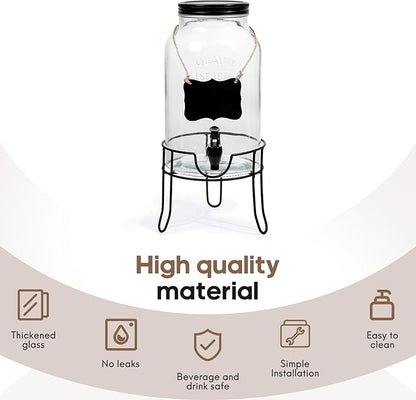 1.5 Gallon Glass Drink Dispensers for Parties, Ice Beverage Dispensers with Stand, Glass Water Dispenser with Spigot, Laundry Detergent Dispenser, Lemonade Dispenser