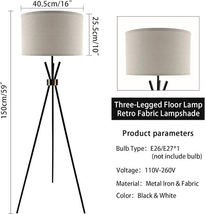 Tripod Lamps for Living Room, Mid Century Floor Lamp with Beige Drum Shade, Standing Lamps for Living Room, Bedroom, Office(Bulb Not Included)