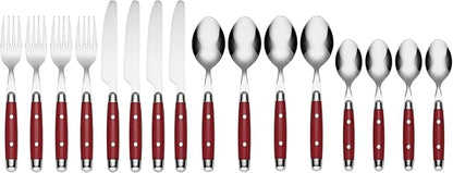 Cambridge Silverware Sets, Jubilee Red 16-Piece Flatware Set, Red Thick Handles, Service For 4, 18/0 Stainless Steel, Dishwasher Safe, Knives Spoons Forks, Kitchen Utensils Set (Red/Silver, 16 Piece)