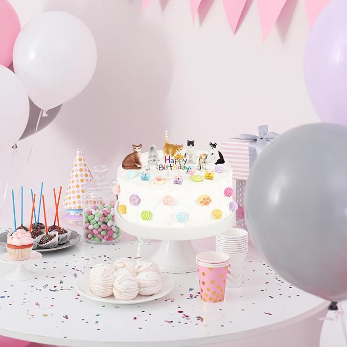 26 Pcs Cat Cake Topper Cute Figurines Happy Birthday Paw Cake Toppers Party Decoration Mini Set for Birthday Party Garden Home Shower Supplies(Handsome Cat)