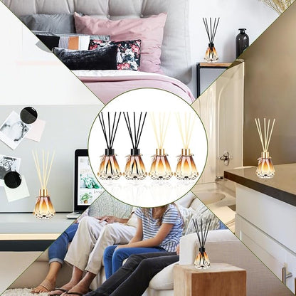 Reed Diffuser, Reed Diffuser Empty Bottles with 20pcs Reed Diffuser Sticks, Delicate Gold Leaf Decor, Glass Fragrance Diffuser Set with lids for Home… (Black+Gold, 4PCS)