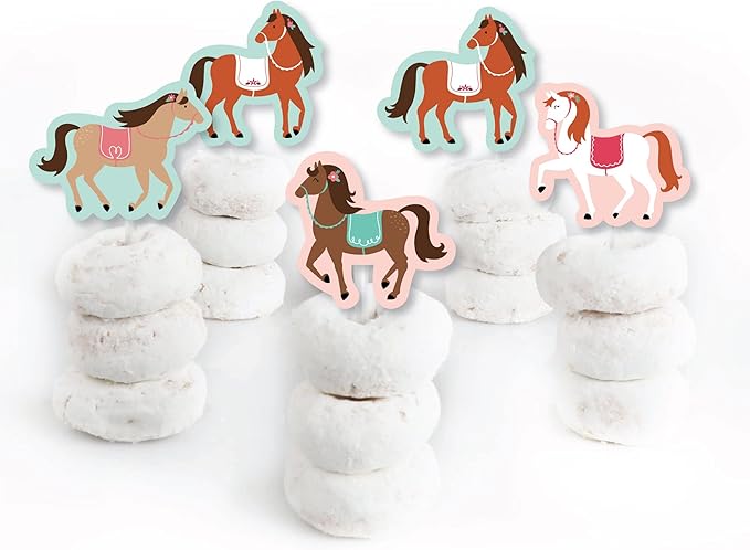 Big Dot of Happiness Run Wild Horses - Dessert Cupcake Toppers - Pony Birthday Party Clear Treat Picks - Set of 24