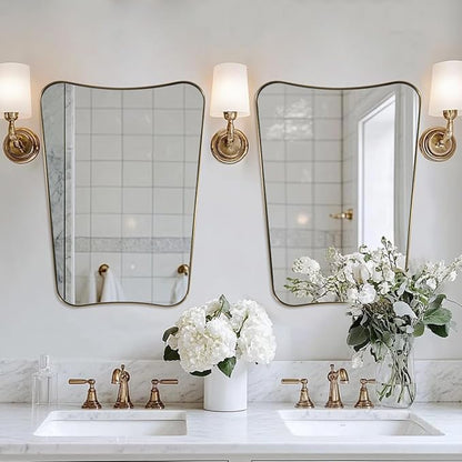 MIRRORART Brushed Gold Mirrors 22x30'', Irregular Brass Wall Mirror Butterfly Shaped in 1’’ Anti-Rust Seamless Stainless Steel Metal Frame for Bathroom, Over Sinks, Home Decor Wall-Mounted Vertical