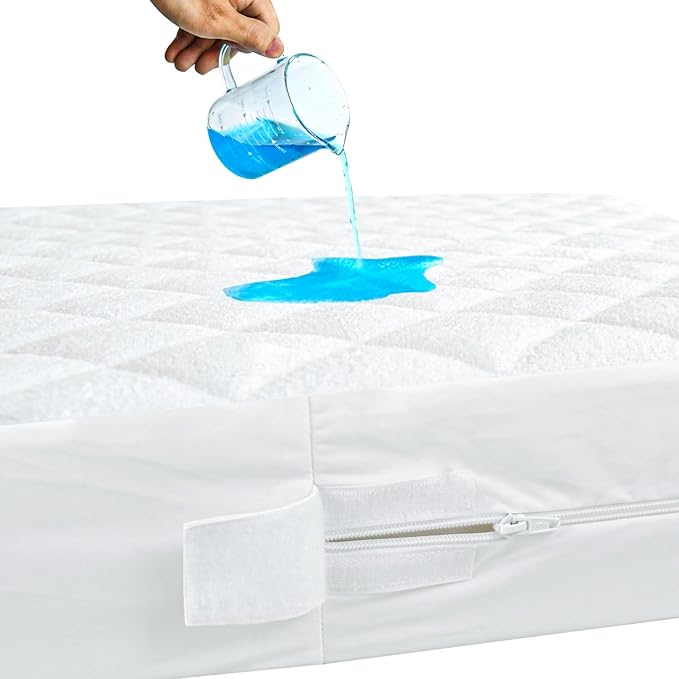 Waterproof Quilted Crib Mattress Encasement, Zippered Crib Mattress Protector, Breathable and Absorbent, Viscose 6 Sides Fully Encased Cover