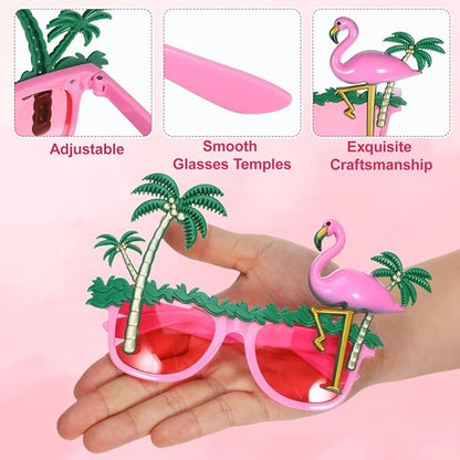NUOBESTY Flamingo Party Glasses 2Pcs Hawaiian Sunglasses with Coconut Tree Design Lightweight Fun Photo Booth Props for Summer Beach Poolside Celebrations