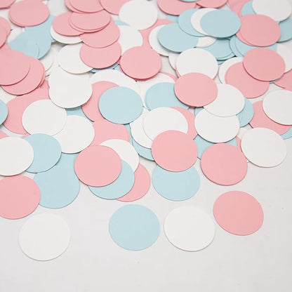 White Blue Pink Gender-Reveal Decorations - 300Pcs Paper Confetti Circle dot Birthday Party Baby Bridal Shower Wedding Graduation Bachelorette Engagement Neutral Table Decor HongTongTong