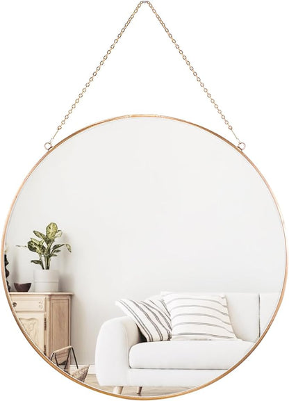 Dahey 11.8-inch Small Hanging Circle Mirror Wall Decor Gold Round Mirror with Hanging Chain for Office Bathroom Bedroom Living Room Dorm College, Gold
