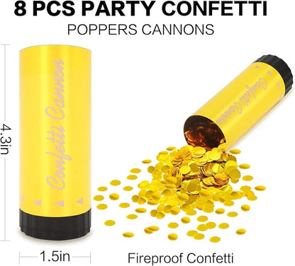 Confetti Cannon 8 Pack Small gold Confetti Poppers ideal for Weddings, Birthdays, Graduations, Baby Showers, New Year's Eve Parties Fun Party Decorations