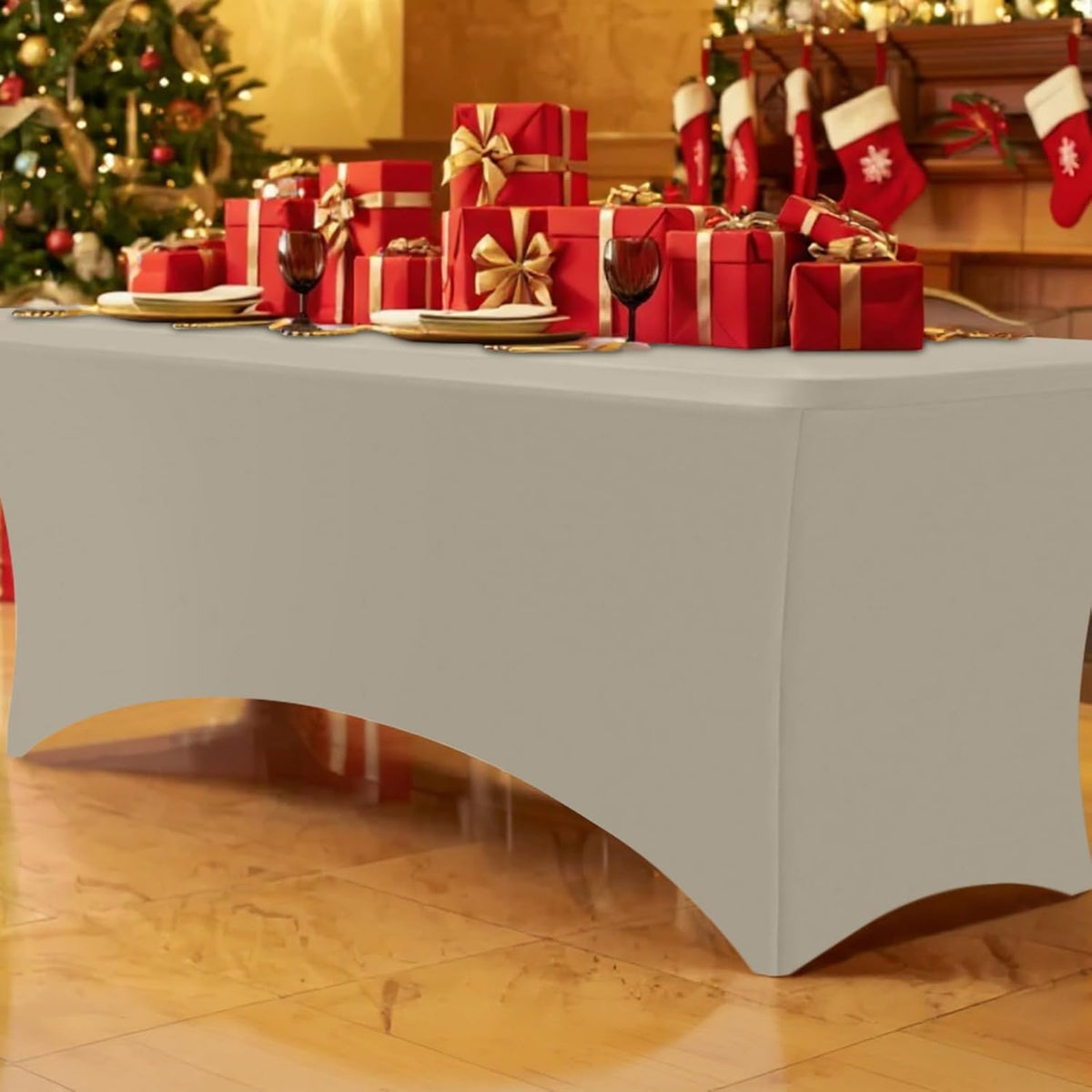 Smiry 2 Pack Spandex Table Cloth 6FT, Elastic Fitted Stretch Tablecloths, Washable and Wrinkle Free Rectangular Patio Table Cover for Outdoor, Wedding, Banquet (Taupe, 72Lx30Wx30H Inch)