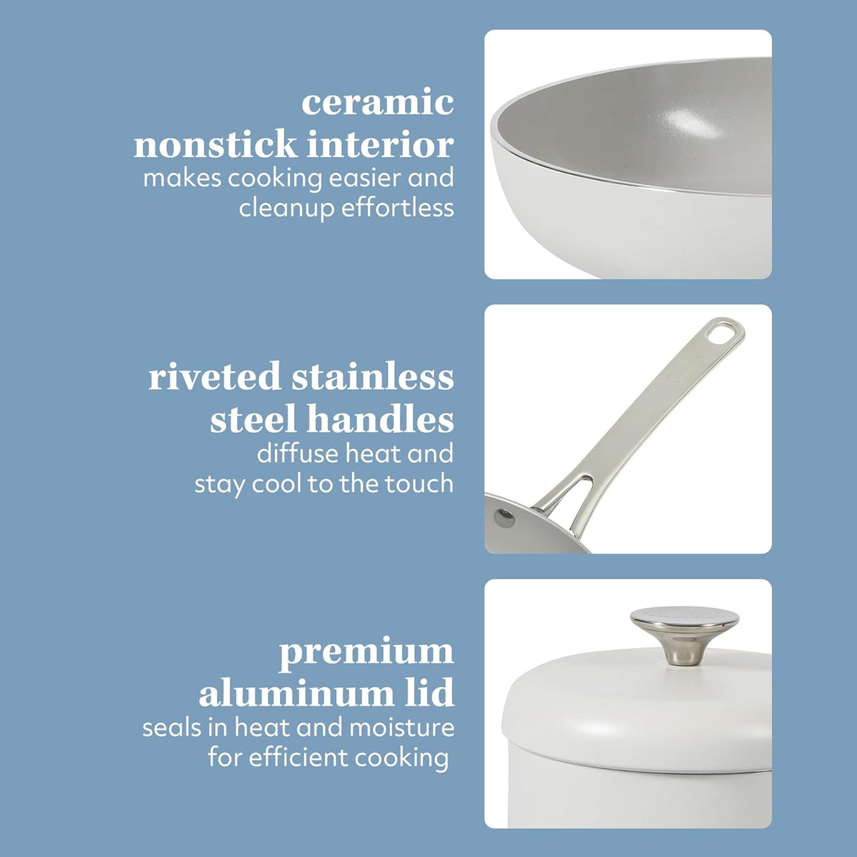 Sur La Table Kitchen Essentials Potluck Porch 10 Piece PFA Free Ceramic Non stick Interior Forged Aluminum Cookware Pots and Pans Set W/Aluminum Lids - Linen White - Induction Compatible