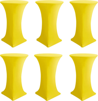 Cocktail Table Covers-Spandex Round High Top Table Cloths 6 Pack 32x43 Inch-Yellow Stretch Fitted Bar Tall Tablecloth for Pub Bistro Highboy Event Banquet Height Folding Satnding Tables
