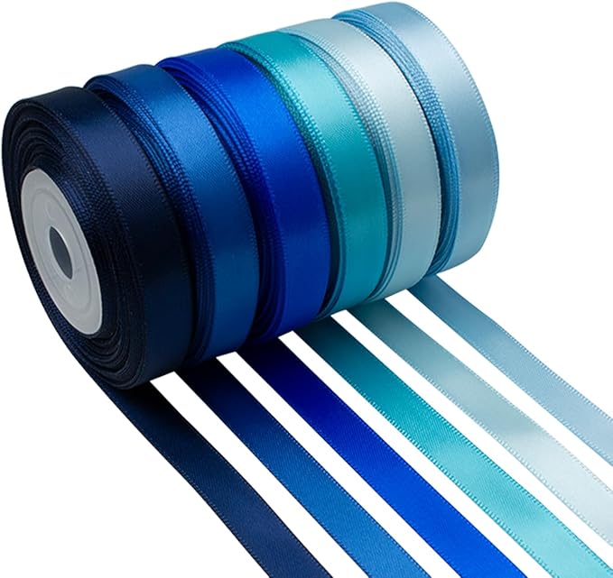 Blue Satin Ribbon 3/8 Inch 60Yds Navy Blue Royal Blue Light Blue Ribbon Assorted Solid Color Thin Double Faced Satin Ribbon for Flower Bouquet Wedding Invitation Crafts Gift Wrapping Hair Bows