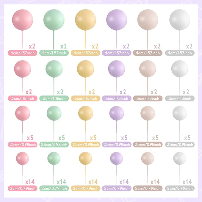 138 Pcs Balls Cake Topper Decorations Balloon Cupcake Toppers Foam Multisize Cake Topper Balls for Birthday Party Wedding Anniversary(Multicolor)