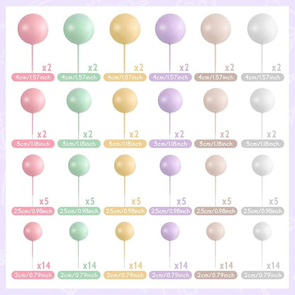 138 Pcs Balls Cake Topper Decorations Balloon Cupcake Toppers Foam Multisize Cake Topper Balls for Birthday Party Wedding Anniversary(Multicolor)