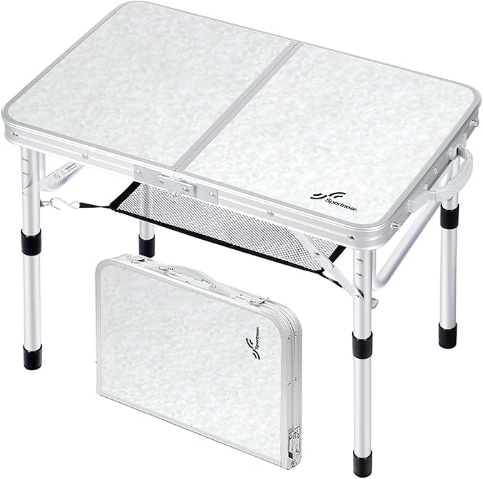 Sportneer Camping Table: Adjustable Height Small Folding Table 23.6" L x 15.7" W 2 Height with Mesh Layer - Compact & Portable Camping Essentials for Outdoor Camp Garden Picnic BBQ Dining Cooking