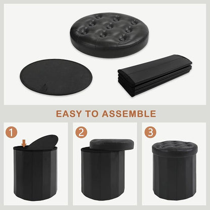CAROLMADE Round Storage Ottoman, PU Leather Folding Footrest Stool