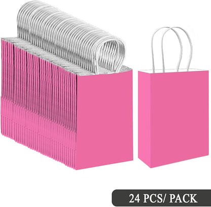 qiqee 24PCS Small Gift Bag with Handles Bulk 8.3"x6"x3" Gift Bags Pink Bags Multiple Uses (Small Size)