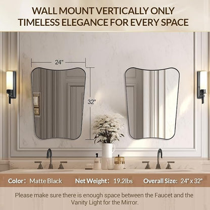 MIRRORART 24'x32'' Black Asymetrical Mirrors for Bathroom, | Premium Metal Frame Mirror Butturfly-Shaped Irregular Wall Mirrors Wall Mounted Vertical for Bathroom Remodel, HD Glass
