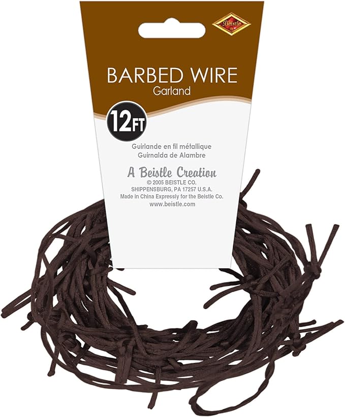 Beistle Rusty Barbed Wire Garland, Faux Barb Wire Halloween Decorations, Twisted Cord for Haunted House, Halloween & Western Party Décor, 12’