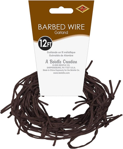 Beistle Rusty Barbed Wire Garland, Faux Barb Wire Halloween Decorations, Twisted Cord for Haunted House, Halloween & Western Party Décor, 12’