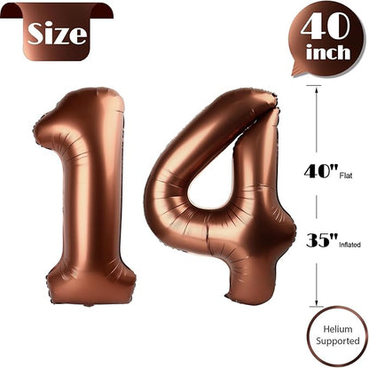 Dark Brown Number 14 Balloon 40 inch, Coffee Brown 14 Number Balloons, 14th Birthday Decorations, Chocolate 14 Year Old Girls Boys Party Supplies