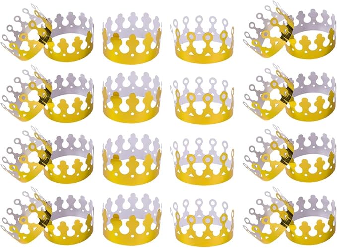 The Dreidel Company Adjustable Gold Foil Crown Birthday Party Paper Crowns, 2 Designs, Party Supplies, Gatherings, & Events