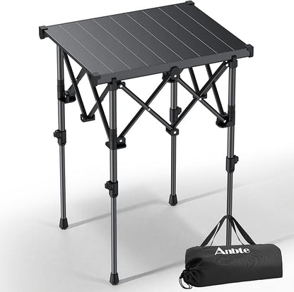 Anbte Folding Camping Table, 2 Height Adjustable Small Camping Side Table Aluminum Roll Top with Carry Bag, Stable X-Frame for Outdoor Cooking, Tailgating Picnic BBQ RV Travel, 20”x16”, 264lbs Load