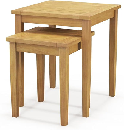 Tangkula 2 Pieces Patio Nesting Table, Teak Wood Outdoor Space Saving Design