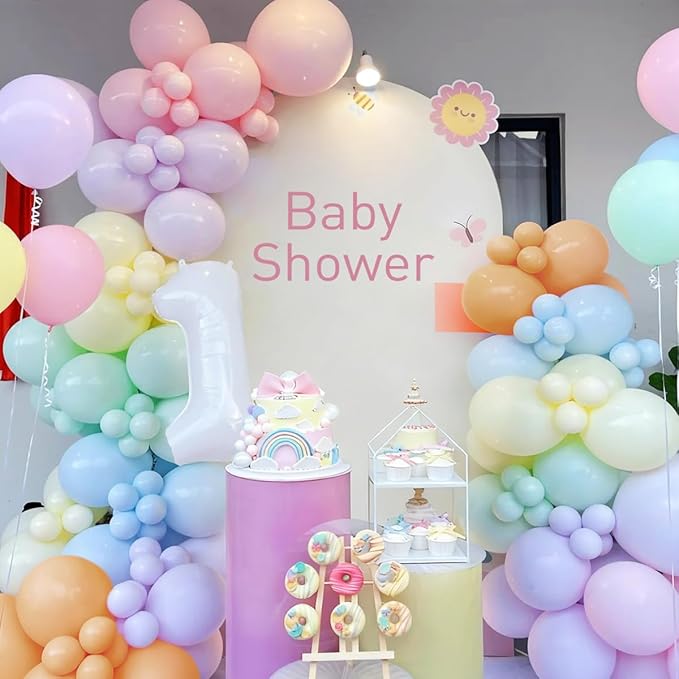MEBAY Pastel Rainbow Balloon Arch Garland Kit, 155Pcs Multicolor Macaron Balloons for Birthday Party Baby Shower Wedding Decorations