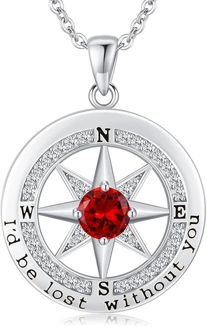 S925 Necklace Gift for Wife |Compass Jewelry |Women Anniversary |Sterling Silver |Girlfriend Birthday Gifts for Her Valentines |I'd be Lost without You |Jewel 18K Gold